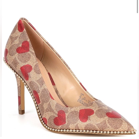 NWOT Coach Waverly Pump Heels With Coated Canvas Heart Print - Picture 1 of 11